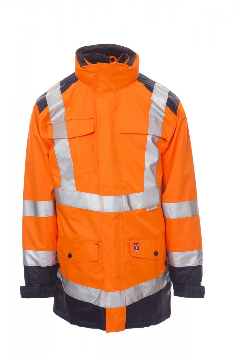 Visokovidna parka HISAFE – Fluorescentno oranžna / Mornarsko modra