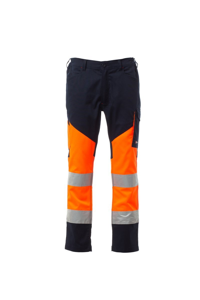 Poletne visokovidne hlače WORKING SUMMER – Fluorescentno oranžna / Mornarsko modra