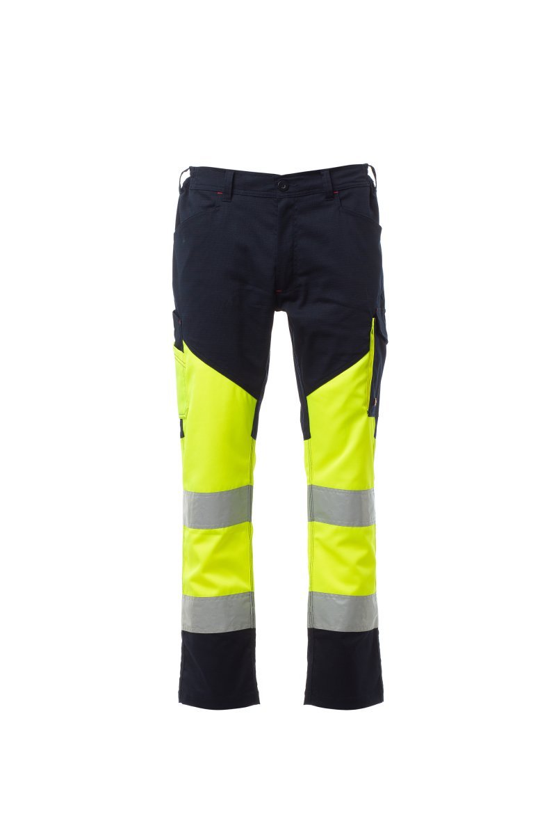 Poletne visokovidne hlače WORKING SUMMER – Fluorescentno rumena / Mornarsko modra